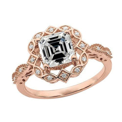 Rose Gold Halo Round & Asscher Genuine Diamond Women’s Jewelry 4.50 Carats