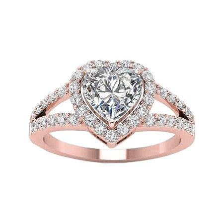 Rose Gold Heart And Round Genuine Diamond Wedding Ring 6.15 Carats Halo