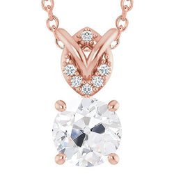 Rose Gold Jewelry Real Diamond Pendant Round Old Mine Cut 5 Carats