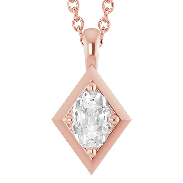 Rose Gold Ladies Real Diamond Pendant Oval Old Cut 2.50 Cartas 14K