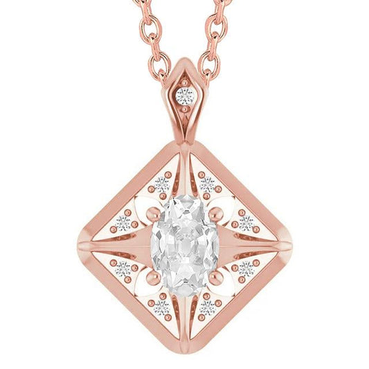 Rose Gold Natural Diamond Pendant Oval Old Cut 3.50 Carats Jewelry