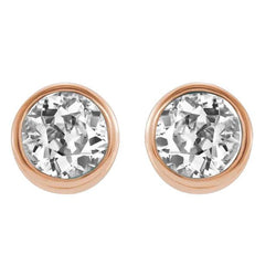 Rose Gold Natural Diamond Stud Earrings Round Old Cut 5 Carats Bezel Set