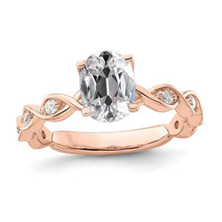 Rose Gold Oval Old Cut Genuine Diamond Ring Twisted Prong Set 3.50 Carats