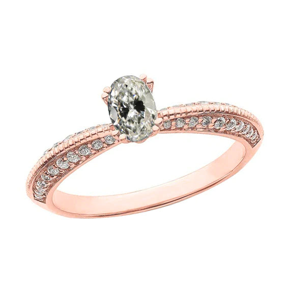 Rose Gold Oval Old Miner Genuine Diamond Ring Double Prong Set 3.50 Carats