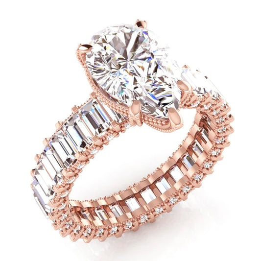 Rose Gold Pear Real Diamond Engagement Ring 5.85 Carats