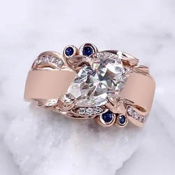 Rose Gold Real Natural Earth Mined Diamond Ring 2.25 Carats Ceylon Sapphire Accents Jewelry