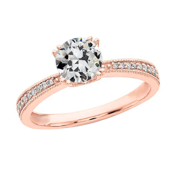 Rose Gold Round Old Miner Real Diamond Ring Double Prong Set 3 Carats