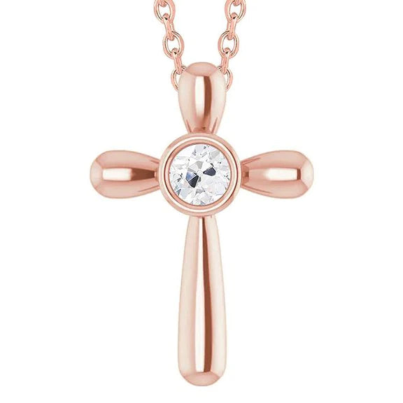 Rose Gold Round Slide Cross Real Diamond Pendant 1 Carat Old Miner Jewelry