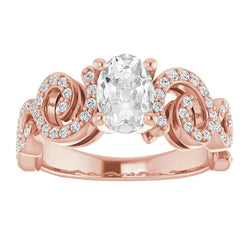 Rose Gold Round & Oval Old Cut Real Diamond Ring Twisted Style 4.50 Carats