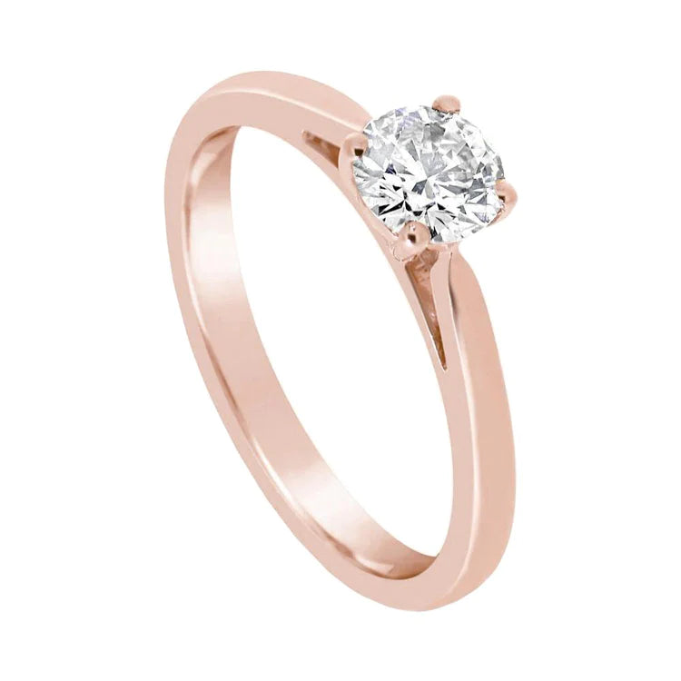 Rose Gold Solitaire 1 Carat Real Diamond Engagement Ring New 4 Prongs