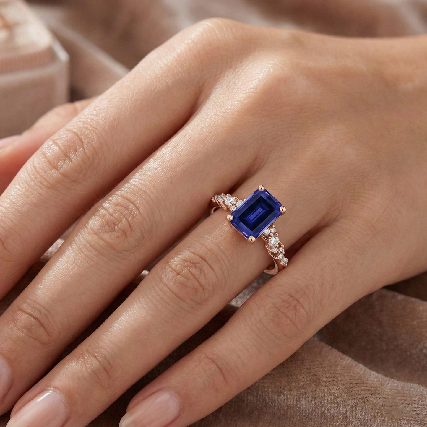 Rose Gold Solitaire Accents Ring Blue Sapphire & Natural Earth Mined Diamond ( Not Lab Grown ) 3.50 Carats
