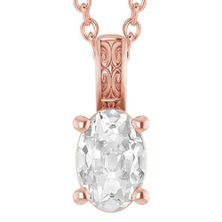 Rose Gold Solitaire Oval Old Mine Cut Slide Real Diamond Pendant 5 Carats