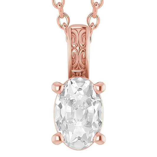 Rose Gold Solitaire Oval Old Mine Cut Slide Real Diamond Pendant 5 Carats