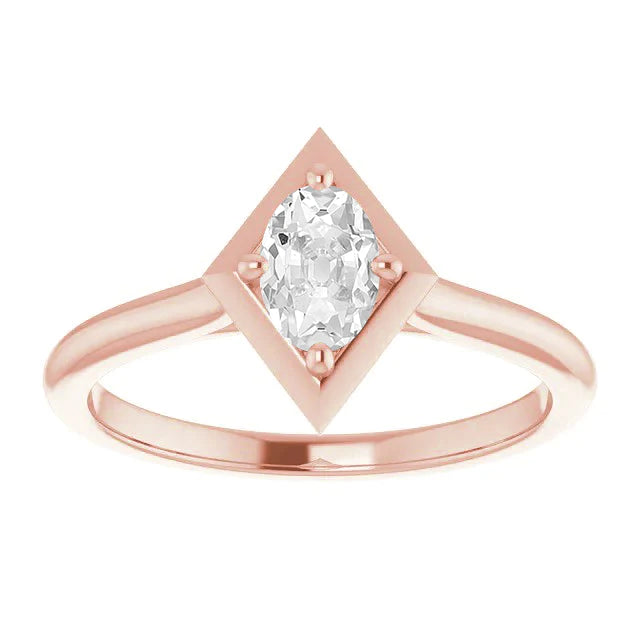 Rose Gold Solitaire Oval Old Miner Real Diamond Ring Kite Style 2.50 Carats