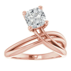 Rose Gold Solitaire Ring Real Old Cut Cushion Natural Earth Mined Diamond Split Shank 5 Carats