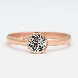 Rose Gold Solitaire Ring Round Old Cut Real Diamond Bezel Set 1.50 Carats