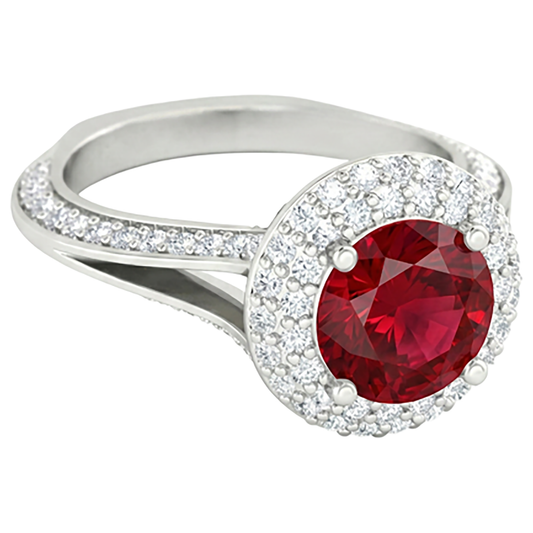 Round 3.60 Carats Ruby And Natural Earth Mined Diamond ( Not Lab Grown )s Anniversary Ring 14K White Gold