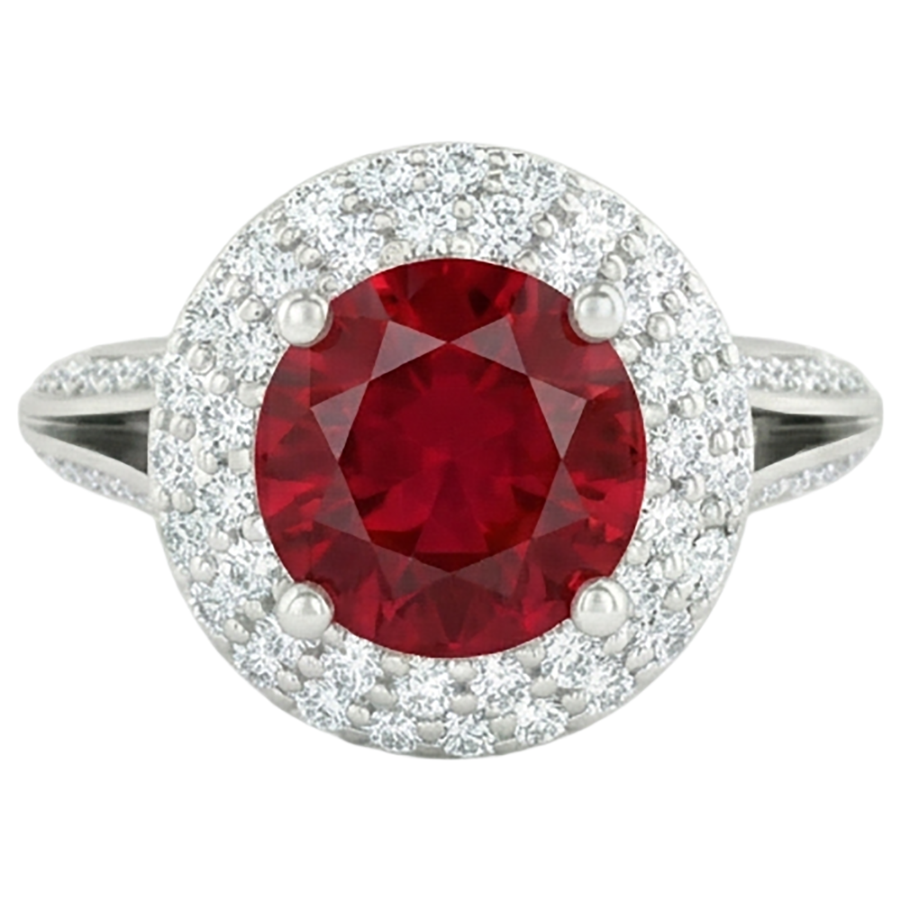 Round 3.60 Carats Ruby And Natural Earth Mined Diamond ( Not Lab Grown )s Anniversary Ring 14K White Gold