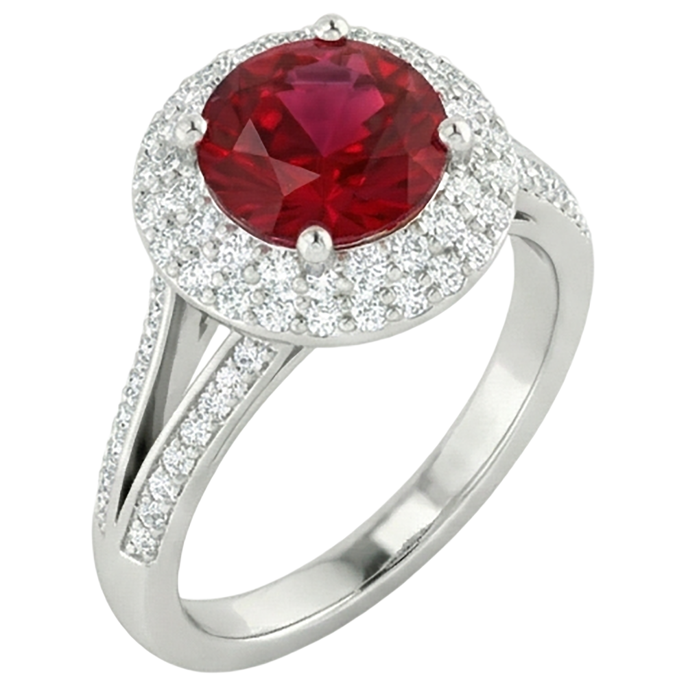 Round 3.60 Carats Ruby And Natural Earth Mined Diamond ( Not Lab Grown )s Anniversary Ring 14K White Gold