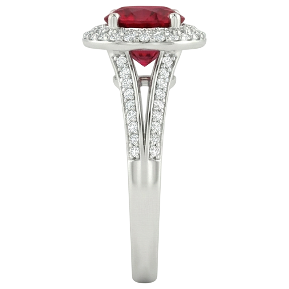 Round 3.60 Carats Ruby And Natural Earth Mined Diamond ( Not Lab Grown )s Anniversary Ring 14K White Gold