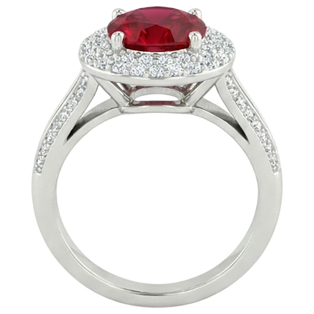 Round 3.60 Carats Ruby And Natural Earth Mined Diamond ( Not Lab Grown )s Anniversary Ring 14K White Gold