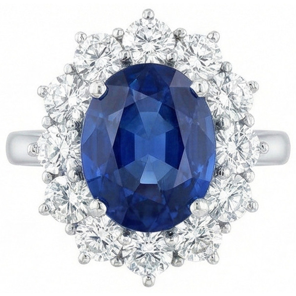 Round And Oval Ceylon Sapphire 6 Carat Natural Earth Mined Diamond ( Not Lab Grown )  Ring White Gold 14K