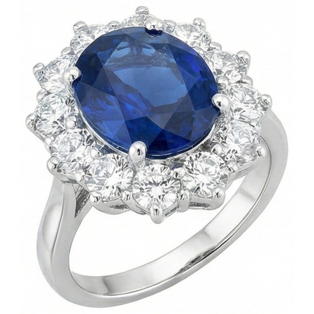 Round And Oval Ceylon Sapphire 6 Carat Natural Earth Mined Diamond ( Not Lab Grown )  Ring White Gold 14K