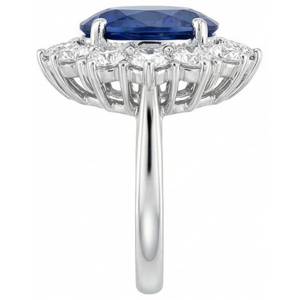 Round And Oval Ceylon Sapphire 6 Carat Natural Earth Mined Diamond ( Not Lab Grown )  Ring White Gold 14K