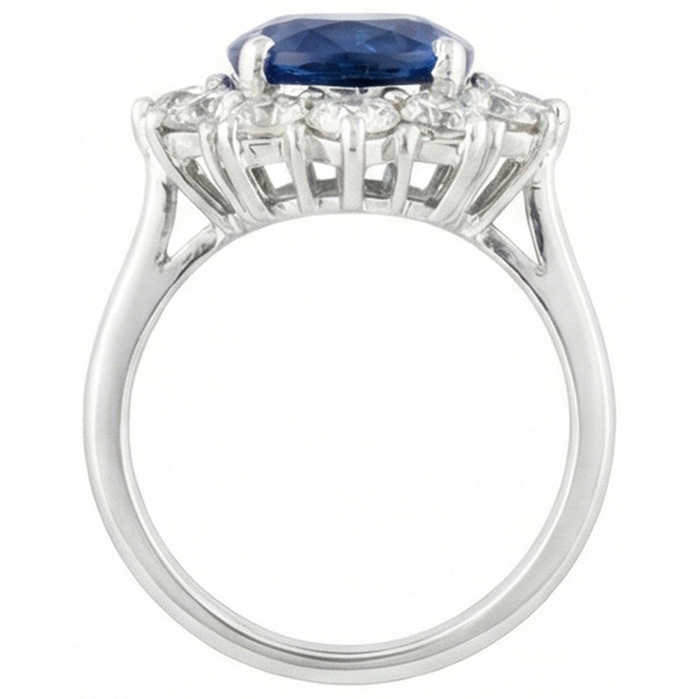 Round And Oval Ceylon Sapphire 6 Carat Natural Earth Mined Diamond ( Not Lab Grown )  Ring White Gold 14K