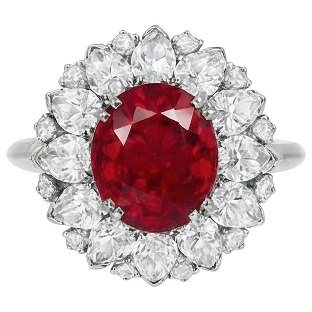 Round And Pear Cut Natural Earth Mined Diamond ( Not Lab Grown )s With Ruby Ring 17.75 Ct White Gold 14K