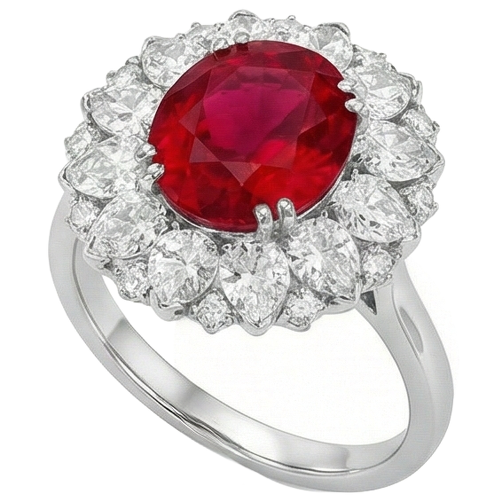 Round And Pear Cut Natural Earth Mined Diamond ( Not Lab Grown )s With Ruby Ring 17.75 Ct White Gold 14K