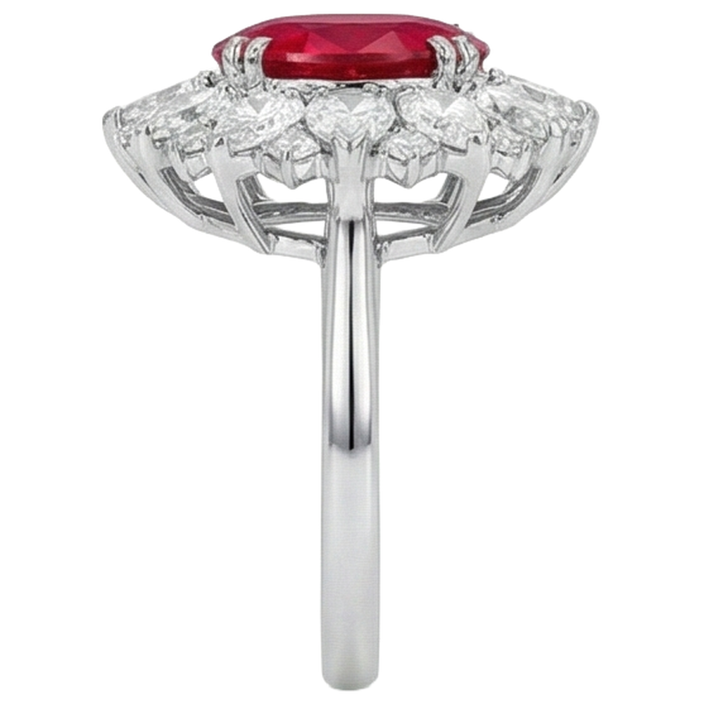 Round And Pear Cut Natural Earth Mined Diamond ( Not Lab Grown )s With Ruby Ring 17.75 Ct White Gold 14K