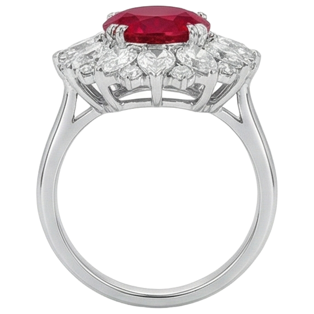 Round And Pear Cut Natural Earth Mined Diamond ( Not Lab Grown )s With Ruby Ring 17.75 Ct White Gold 14K