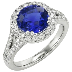 Round Blue Sapphire & Halo Natural Earth Mined Diamond ( Not Lab Grown ) Engagement Ring 10 Carats New