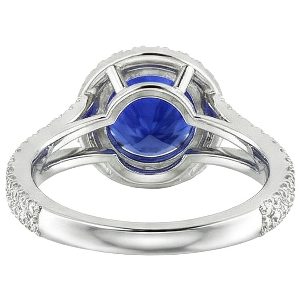 Round Blue Sapphire & Halo Natural Earth Mined Diamond ( Not Lab Grown ) Engagement Ring 10 Carats New