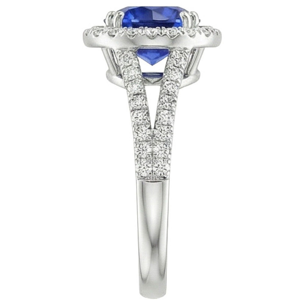 Round Blue Sapphire & Halo Natural Earth Mined Diamond ( Not Lab Grown ) Engagement Ring 10 Carats New