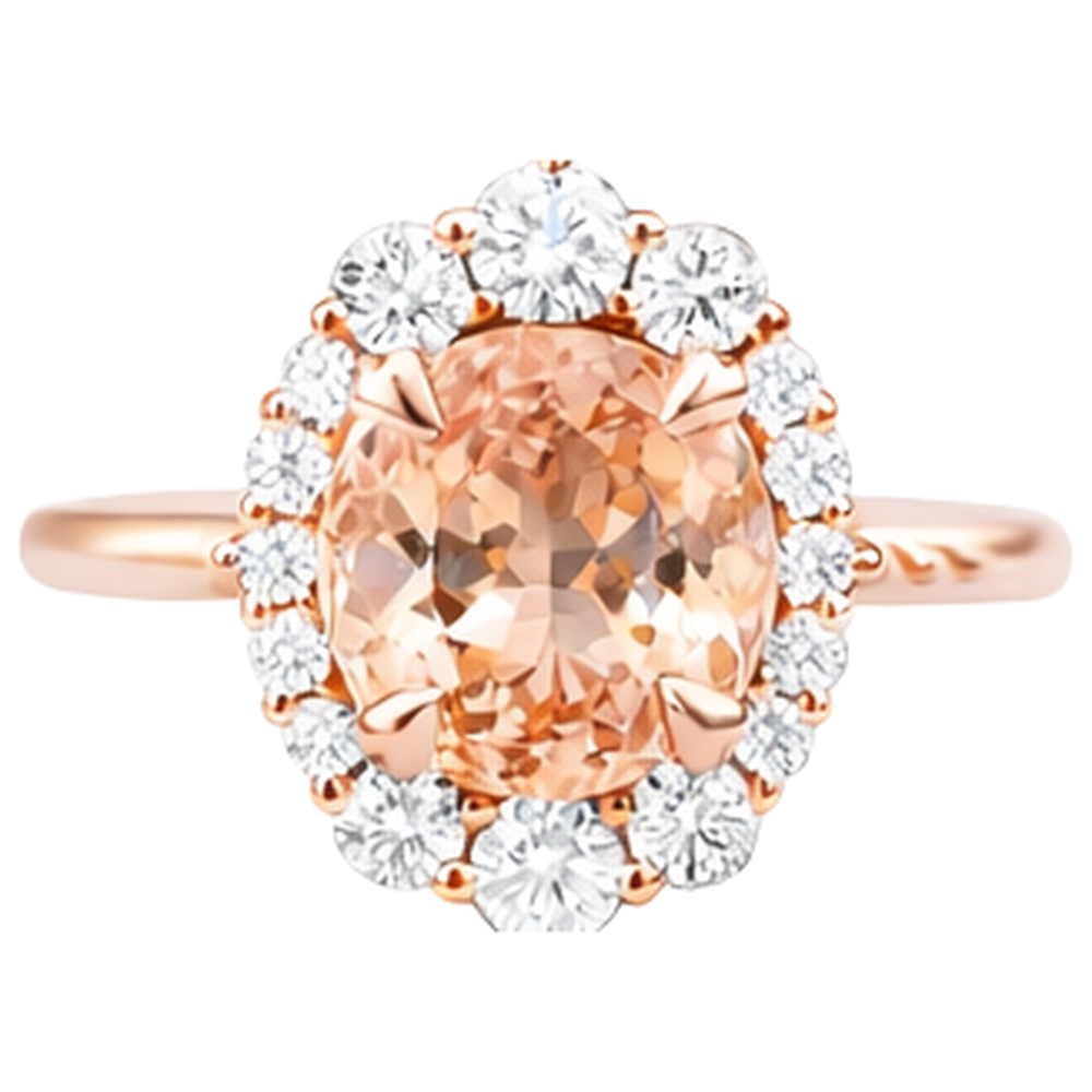 Round Brilliant Cut 15 Ct Morganite And Natural Earth Mined Diamond ( Not Lab Grown )s Ring 14K Rose Gold