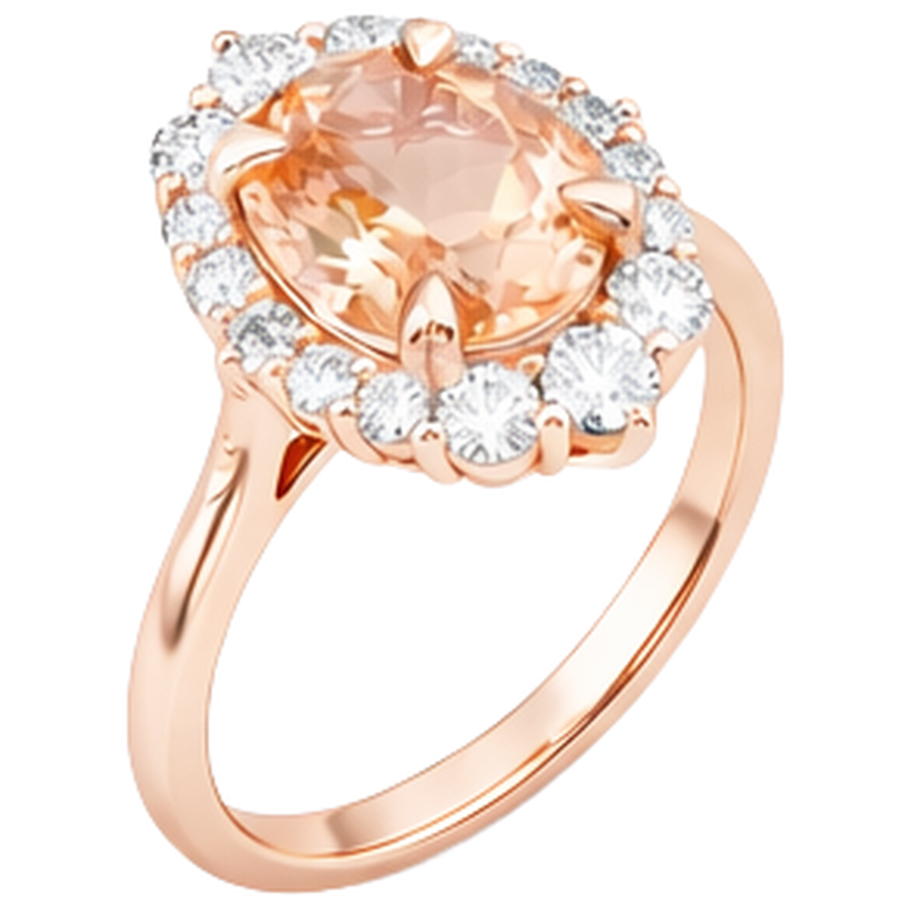 Round Brilliant Cut 15 Ct Morganite And Natural Earth Mined Diamond ( Not Lab Grown )s Ring 14K Rose Gold