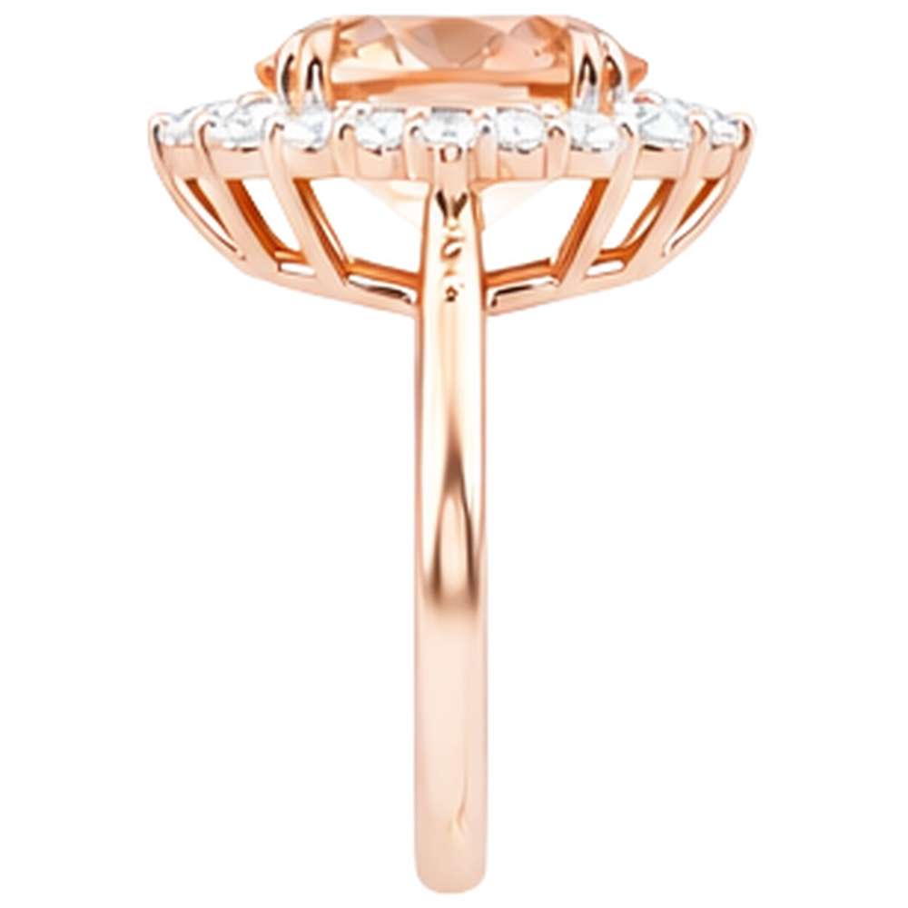 Round Brilliant Cut 15 Ct Morganite And Natural Earth Mined Diamond ( Not Lab Grown )s Ring 14K Rose Gold