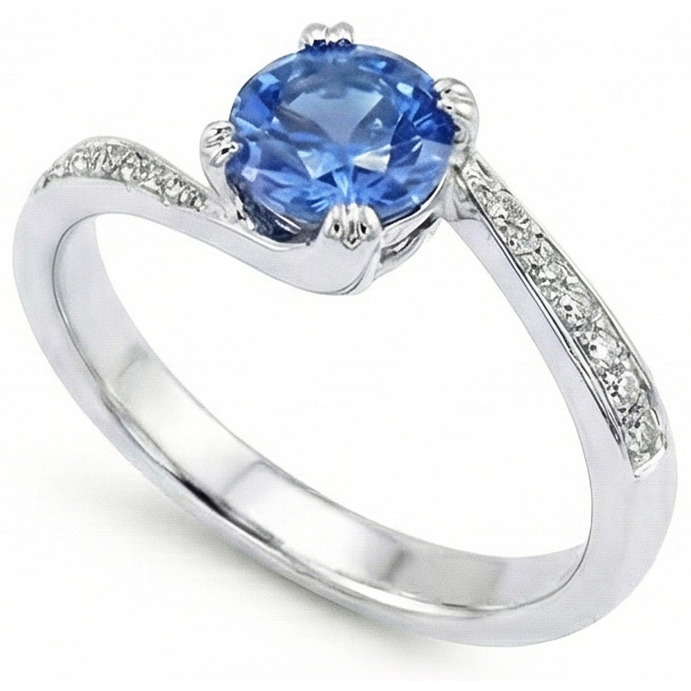 Round Brilliant Cut 2.50 Ct Sri Lanka Sapphire Natural Earth Mined Diamond ( Not Lab Grown ) Ring White Gold