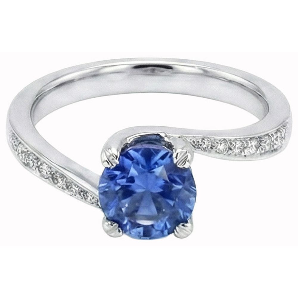 Round Brilliant Cut 2.50 Ct Sri Lanka Sapphire Natural Earth Mined Diamond ( Not Lab Grown ) Ring White Gold
