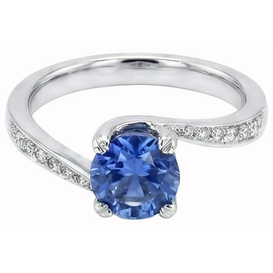 Round Brilliant Cut 2.50 Ct Sri Lanka Sapphire Natural Earth Mined Diamond ( Not Lab Grown ) Ring White Gold