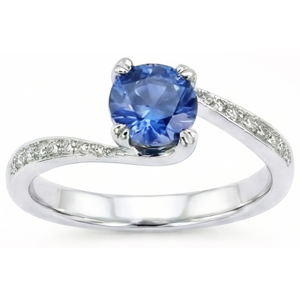 Round Brilliant Cut 2.50 Ct Sri Lanka Sapphire Natural Earth Mined Diamond ( Not Lab Grown ) Ring White Gold