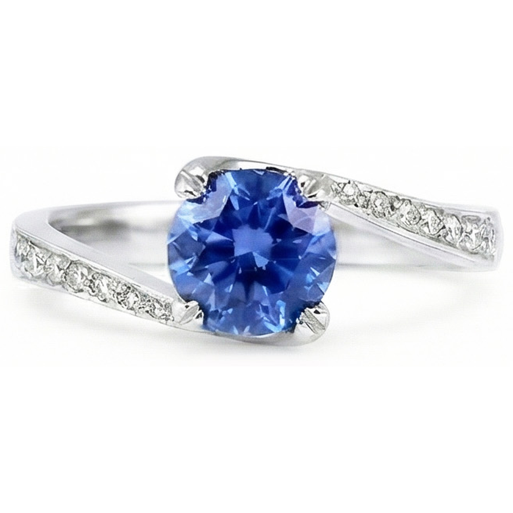 Round Brilliant Cut 2.50 Ct Sri Lanka Sapphire Natural Earth Mined Diamond ( Not Lab Grown ) Ring White Gold