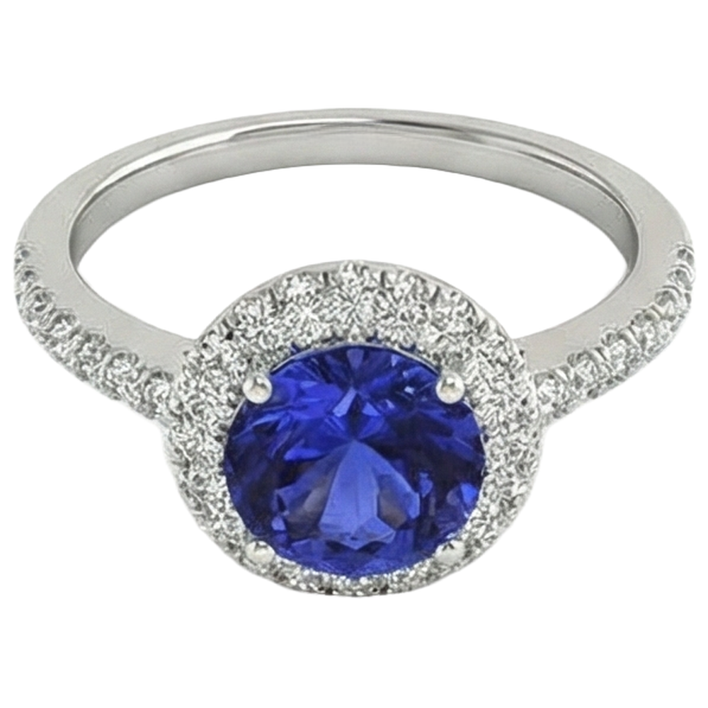 natural round tanzanite 6.75ct ring profile view