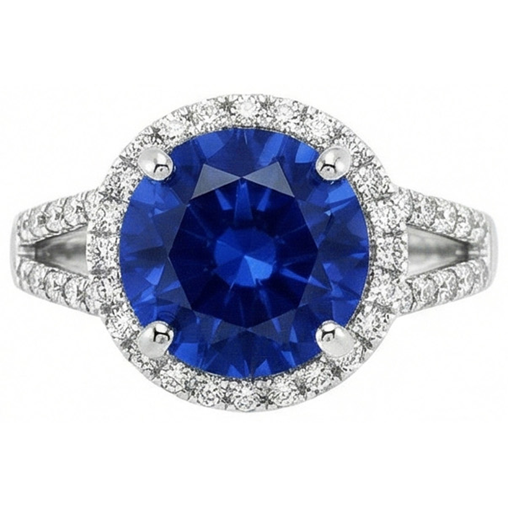 natural round sapphire 4.15ct ring front view