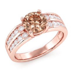 Round Brown Champagne Real Natural Earth Mined Diamond ( Not Lab Grown )  Gemstone Ring 2.5 Carat Rose Gold 14K