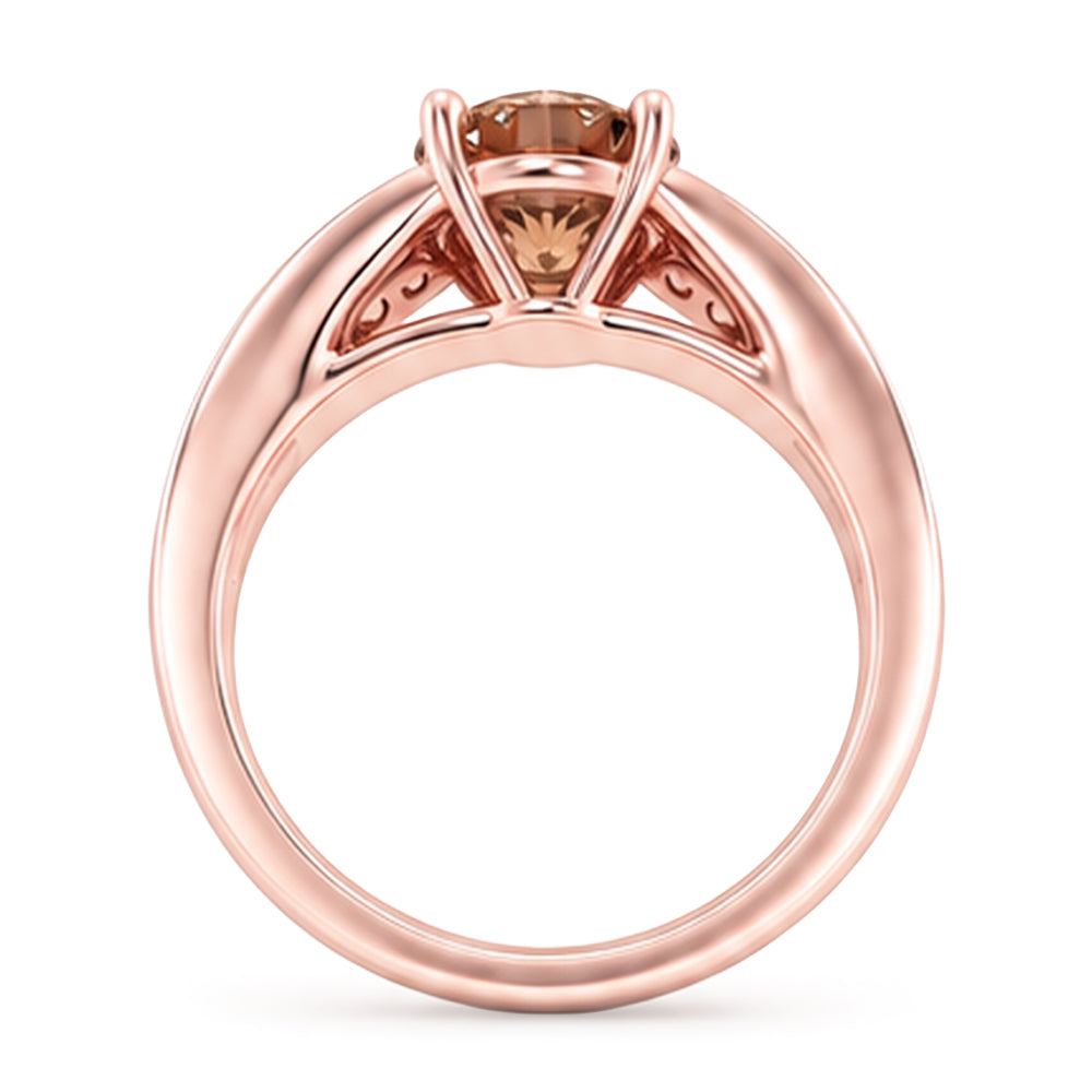 Round Brown Champagne Real Natural Earth Mined Diamond ( Not Lab Grown )  Gemstone Ring 2.5 Carat Rose Gold 14K
