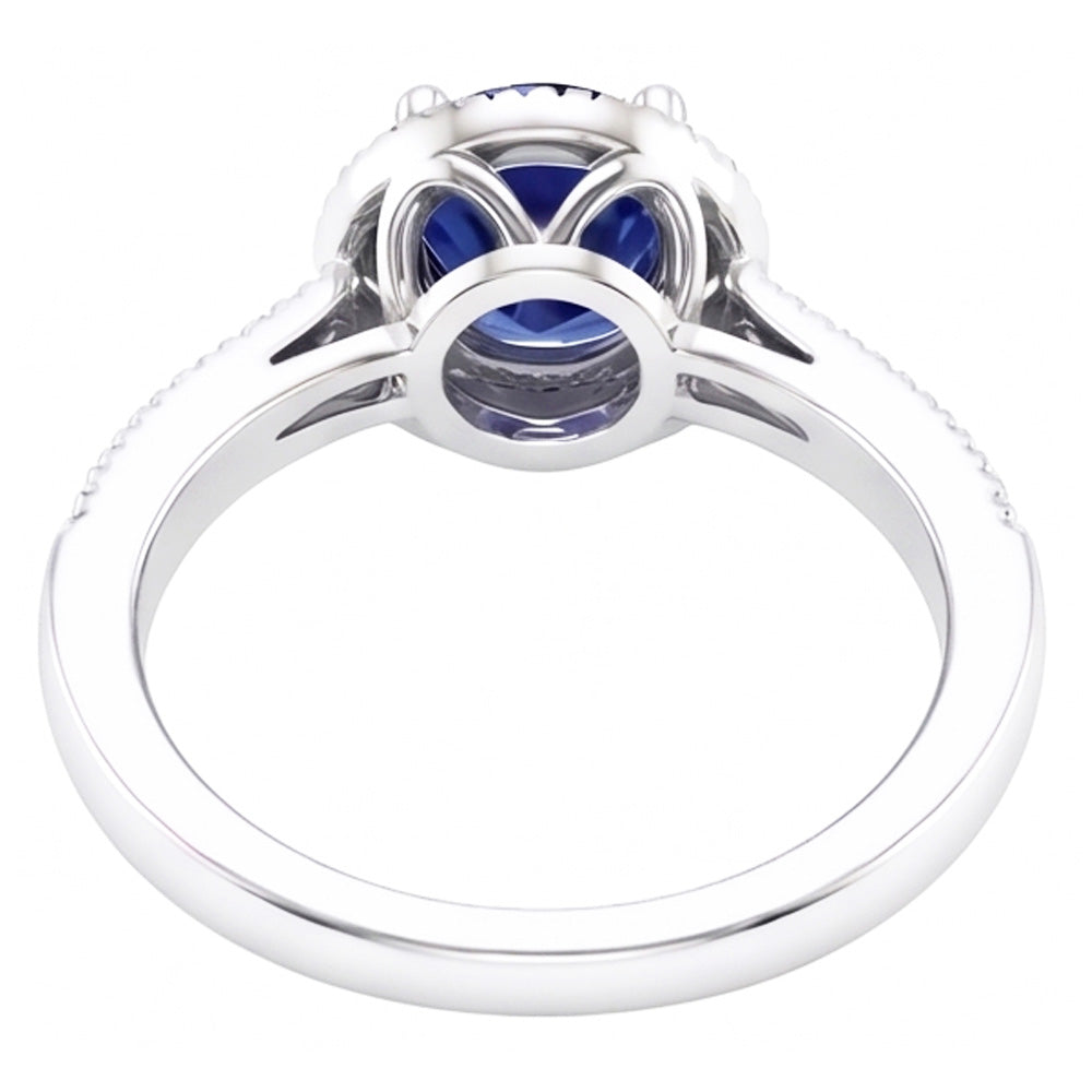 Round Ceylon Sapphire Halo Natural Earth Mined Diamond ( Not Lab Grown )  Ring White Gold Jewelry 1.5 Ct.