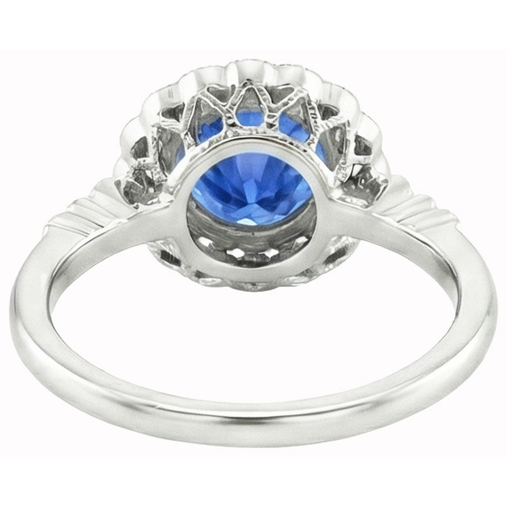 Round Ceylon Sapphire Natural Earth Mined Diamond ( Not Lab Grown )  Ring Bezel Set 3.80 Carat White Gold 14K